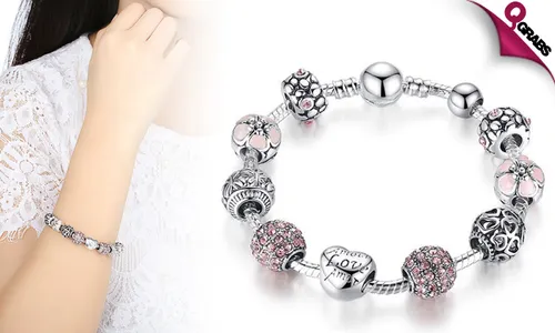 Rhinestone & Brass Silver Plated Charm Bracelet!